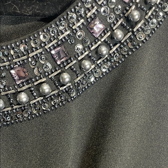 Tahari Black Embellished Ruched Mini Dress - Picture 3 of 12